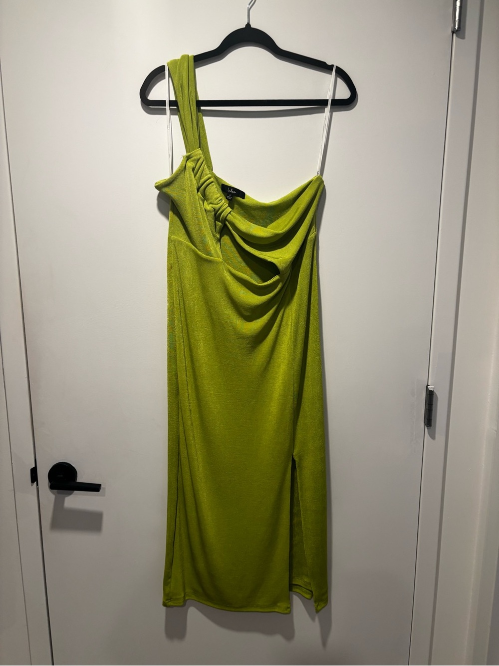 Lulu's Lime Green One-Shoulder Draped Midi Dress